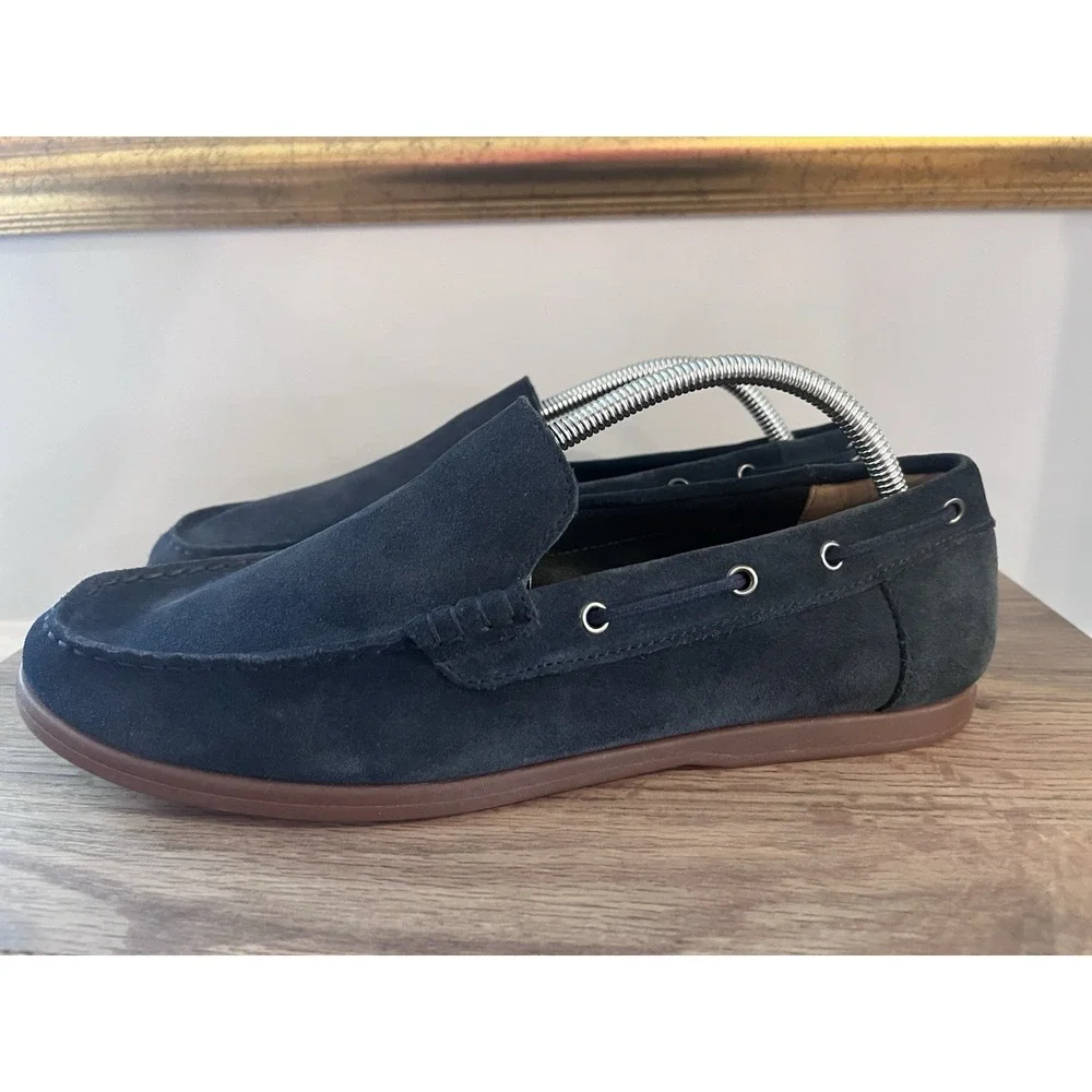 Clark's Navy Blue Suede Loafers Morven Sun Mens Size 10 Boat Shoes Oxford M1